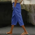 thumbnail image 1 of SELONE Casual Linen Pants for Women High Waisted Plus Size Lounge Pants with Pockets Cotton Linen Elastic Waist Capri Trouser Beach Pants Drawstring Solid with Buttons Tapered Blue 2XL Summer Clothes, 1 of 5