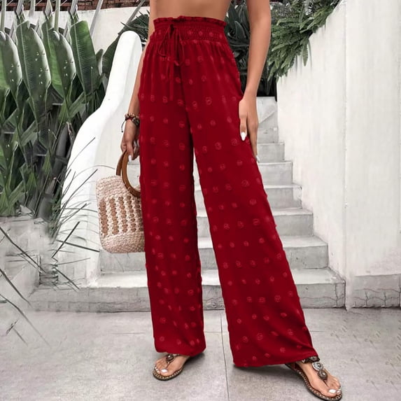 SELONE Casual Loose Pants Women High Waist Polyester Casual Pants Ankle Length Baggy Go Out Pants Red 2XL