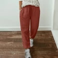 thumbnail image 1 of SELONE Casual Pants for Women Mid Waist Plus Size Lounge Pants Cotton Linen Cropped Trouser Pants Loose Long Beach Pants Pull on Solid Straight Lightweight Comfy Red S Tall Breathable Summer Clothes, 1 of 5