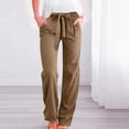 thumbnail image 1 of SELONE Casual Work Pants for Women Plus Size Coffee High Waist Lounge Pants with Pockets Cotton Linen Full Length Trouser Loose Beach Pants Drawstring Solid Straight L Tall Breathable Summer Clothes, 1 of 5