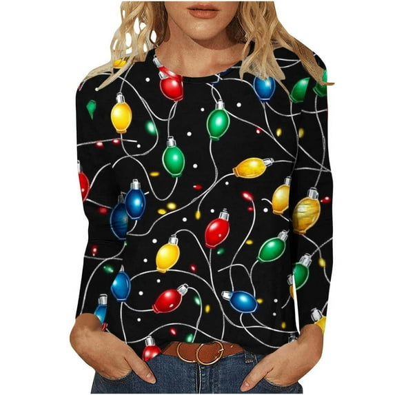 SELONE Christmas Clothes Women Long Sleeve Xmas Fashion Tees Casual Crewneck Loose T Shirt Xmas Print Shirt Multicolor XL