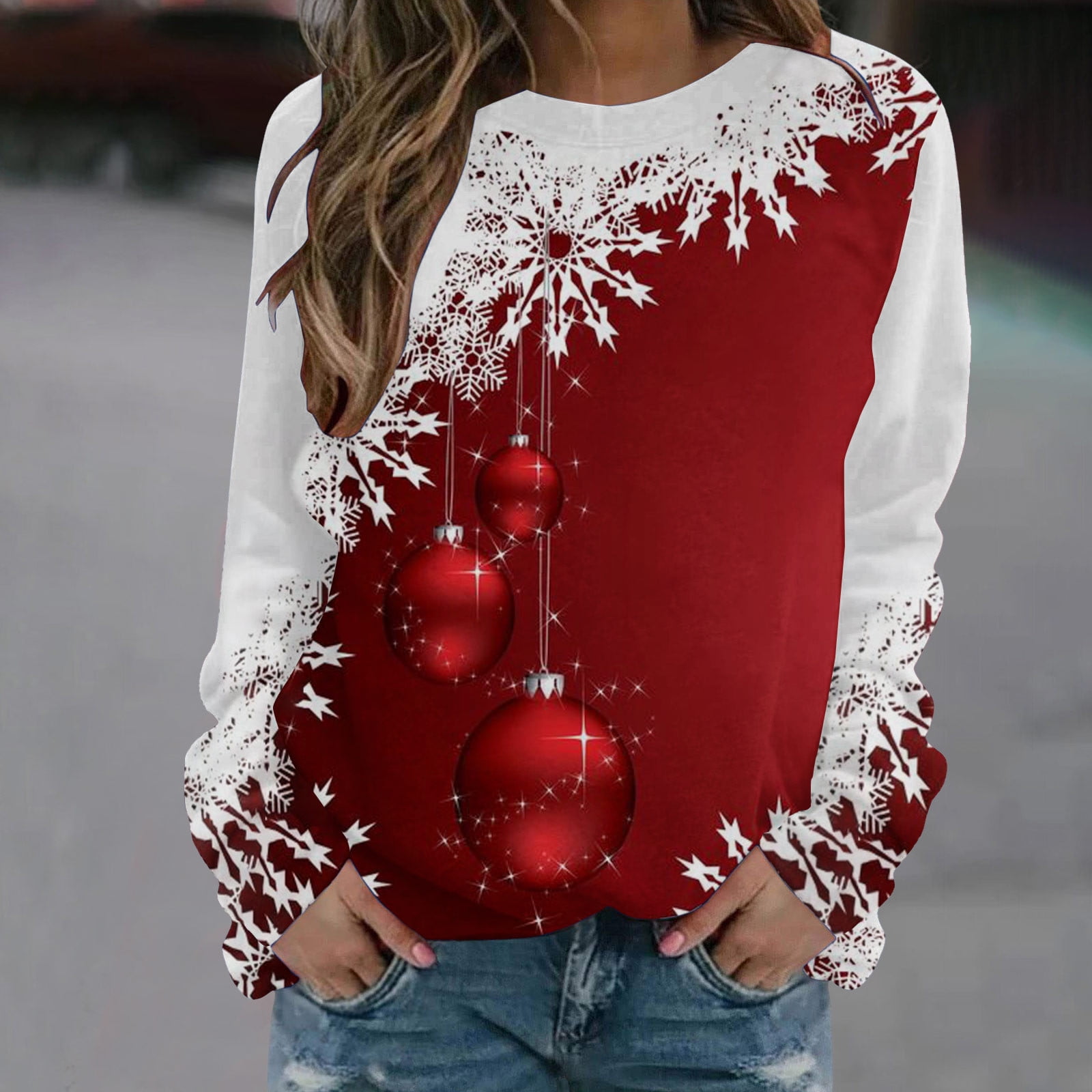 SELONE Christmas Graphic Sweatshirts Women Crewneck Pullover No Zipper