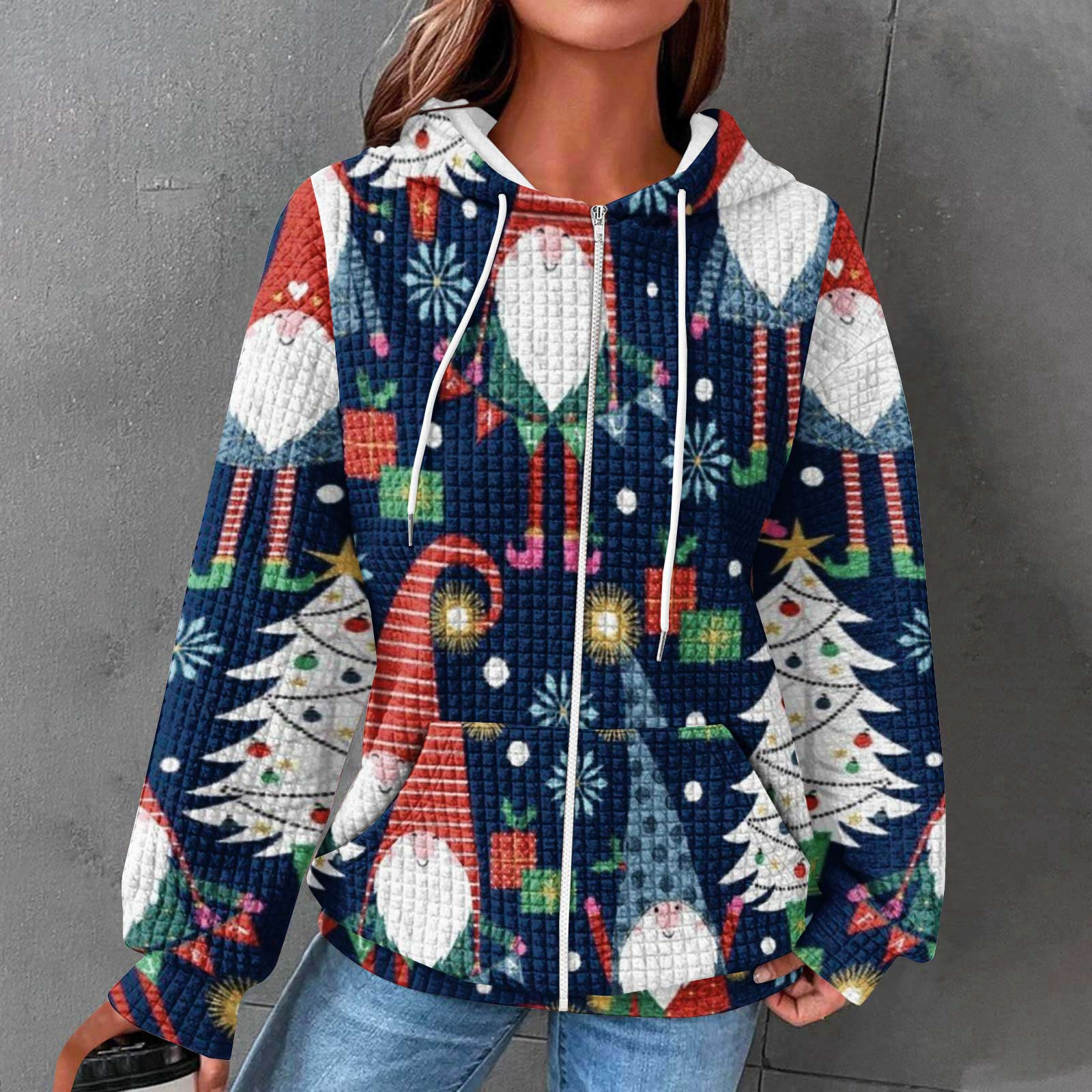 SELONE Christmas Hoodies for Women Plus Size Hooded Neck Sweatshirts Zip Up Long Sleeve Pullover