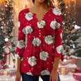 thumbnail image 1 of SELONE Christmas Shirts for Women Holiday 3/4 Sleeve Xmas Pullover Tops Button Up Gnome Tees Blouses Christmas Themed Clothing Christmas Outfits Ideas Holiday Attire Red S, 1 of 6