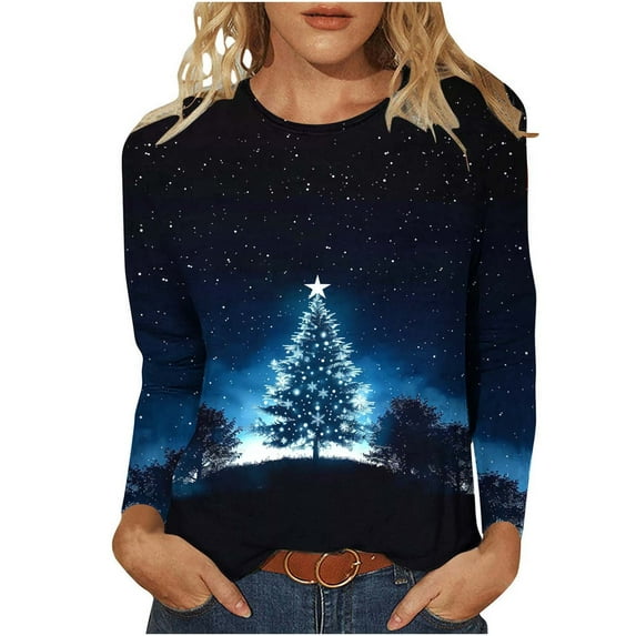 SELONE Christmas Shirts for Women Holiday Long Sleeve Xmas Pullover Tops Snowflake Tees Blouses Christmas Themed Clothing Christmas Outfits Ideas Holiday Attire Party Collection Green L