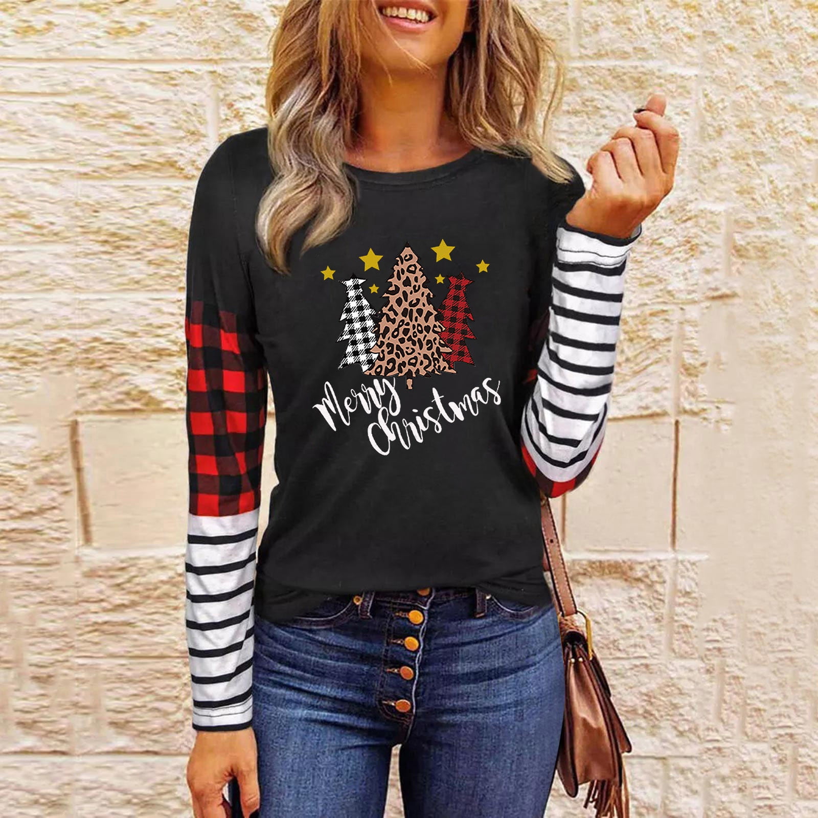 SELONE Christmas Shirts for Women Holiday Time Long Sleeve Xmas