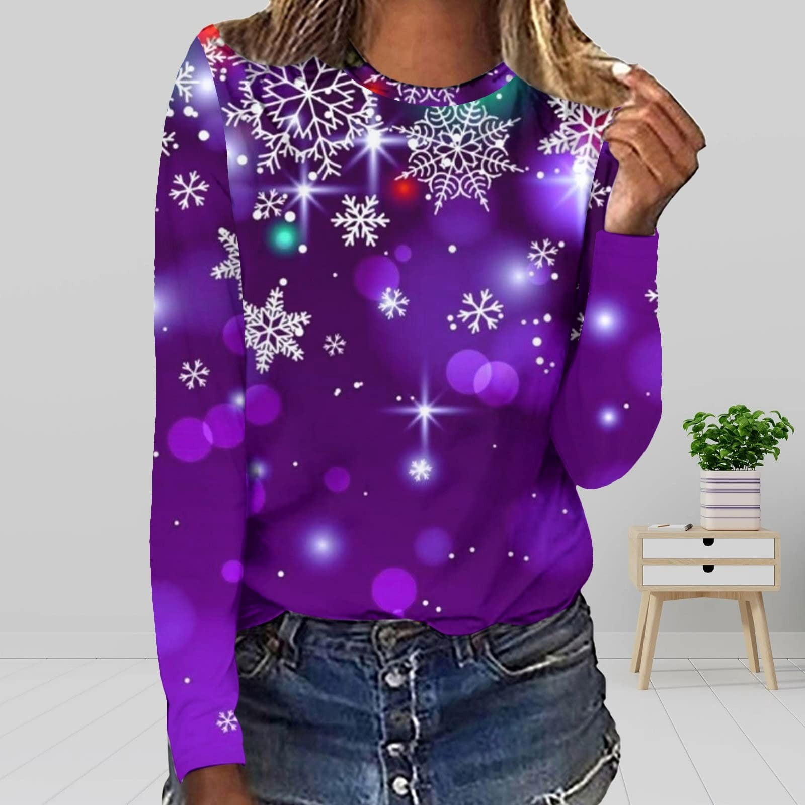 SELONE Christmas Shirts for Women Holiday Time Long Sleeve Xmas