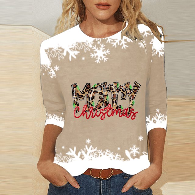 SELONE Christmas Shirts for Women Santa 3/4 Sleeve Xmas Pullover Tops