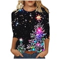 thumbnail image 1 of SELONE Christmas Shirts for Women Santa 3/4 Sleeve Xmas Pullover Tops Christmas Tree Tees Blouses Christmas Themed Clothing Christmas Outfits Ideas Holiday Attire Party Collection Blue M, 1 of 5