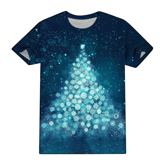 SELONE Christmas Tee Shirts Adult Short Sleeve Xmas Deer Print Crewneck Tops Shirt Multicolor M