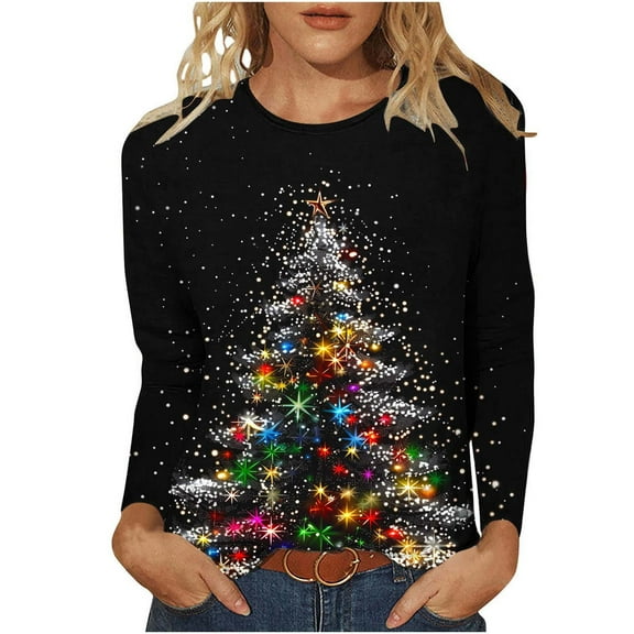 SELONE Christmas Tee Shirts Long Sleeve Xmas Fashion Tees Casual Crewneck Loose T Shirt Xmas Print Shirt Multicolor XL
