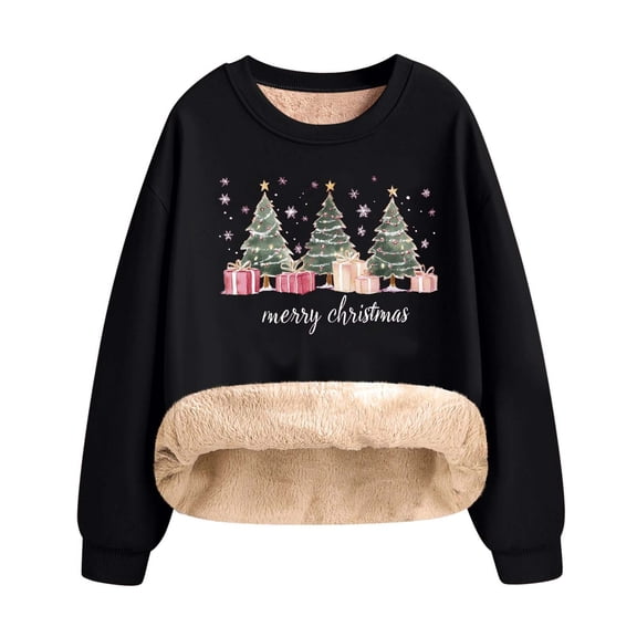 SELONE Christmas Womens Crewneck Sweatshirt Oversized Christmas Tree Fleece Pullover Long Sleeve Shirt Loose Outerwear