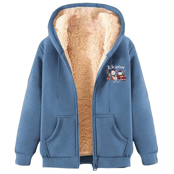 SELONE Christmas Womens Zip up Sweatshirt Active Santa Claus Fleece Jacket Long Sleeve Tops with Pocket Loose Hoodies