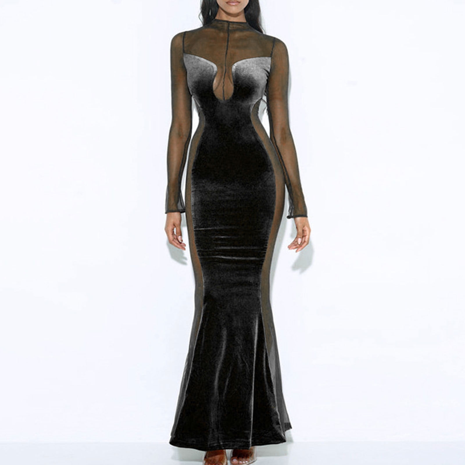 Wenrine Womens Black Backless Formal Cocktail Maxi Dress