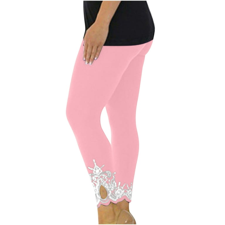SELONE Compression Leggings for Women Lace Casual Summer Fashion Utility  Dressy Everyday Soft Compression Leggings Women Capris Leggings for Women  Capri Jeggings Athletic Leggings for Women 27-Pink L 