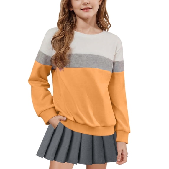 SELONE Crewneck Sweatshirts for Girls Long Sleeve Layering Top Fleece Color Block Shirts Fall Winter Warm Coat 1-15Y
