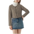 thumbnail image 1 of SELONE Cropped Puffer Jacket Women Winter Coat Button Long Sleeve Crewneck Tops with Pockets Warm Outerwear Brown L, 1 of 4