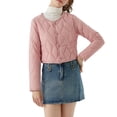 thumbnail image 1 of SELONE Cropped Puffer Jacket Women Winter Coat Button Long Sleeve Crewneck Tops with Pockets Warm Outerwear Pink 3XL, 1 of 5