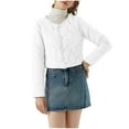 thumbnail image 1 of SELONE Cropped Puffer Jacket Women Winter Coat Button Long Sleeve Crewneck Tops with Pockets Warm Outerwear White 3XL, 1 of 8