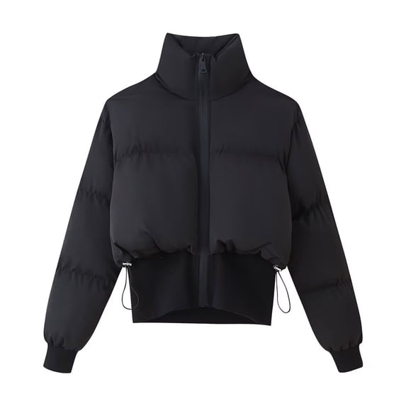 SELONE Cropped Trench Coat for Women Jacket Zipper Long Sleeve Mock Neck Tops with Pockets Warm Outerwear Black M