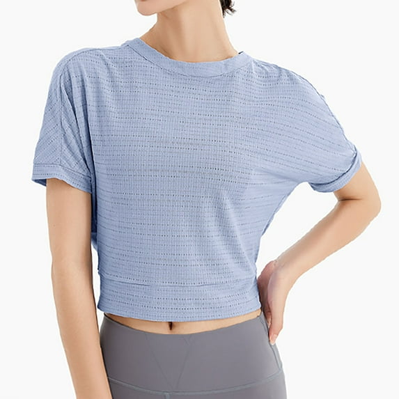 SELONE Cute Crop Tops Y2k Women Short Sleeve Tops Blouses Slim Fit T Shirts Pullover Tees Tops Solid T-Shirts Crew Neck Tops Casual Blouses T Shirts Easy Care Soft Breathable Pullover Tops Blue L