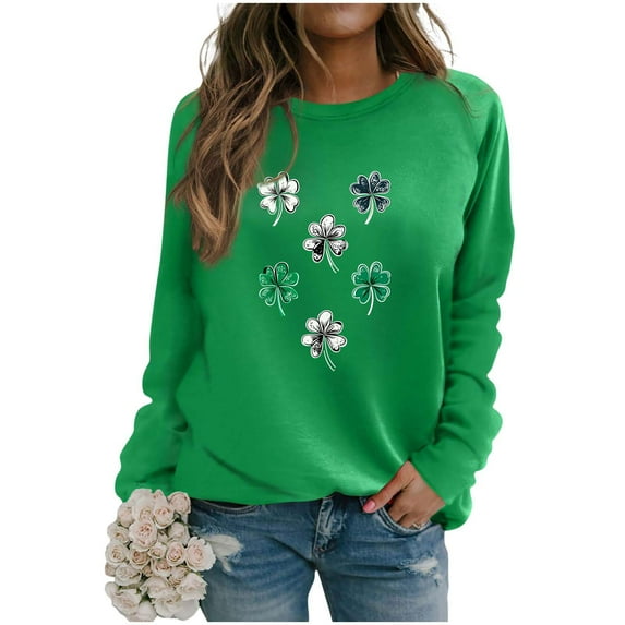 SELONE Cute Oversized Sweatshirts for Women St. Patricks Day Long Sleeve Crewneck Tops Patterned Pullover Raglan Clothes