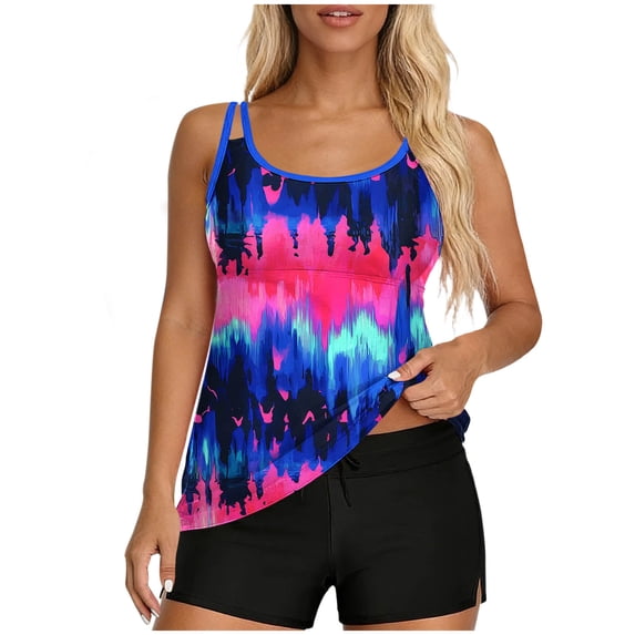 SELONE Cute Swimsuit for Women 2 Piece Slimming Tankini Bathing Suits Tank Top Modest Color Block Swimwear with Pockets