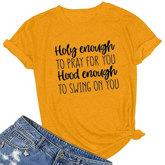 SELONE Cute Tops for Women Short Sleeve Tops Blouses Regular Fit T Shirts Pullover Tees Tops Graphic Print T-Shirts Crew Neck Tops Casual Blouses Easy Care Soft Breathable Pullover Tops Yellow S