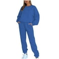 thumbnail image 1 of SELONE Cute Workout Sets For Women 2 Piece Long Sleeve Pullover Hooded Tops Long Sweatpants Crew Neck Sweat Suits Loose Taper Leg Gym Sets Pockets Solid Jogger Streetwear Fall Wintern Clothes Blue, 1 of 7