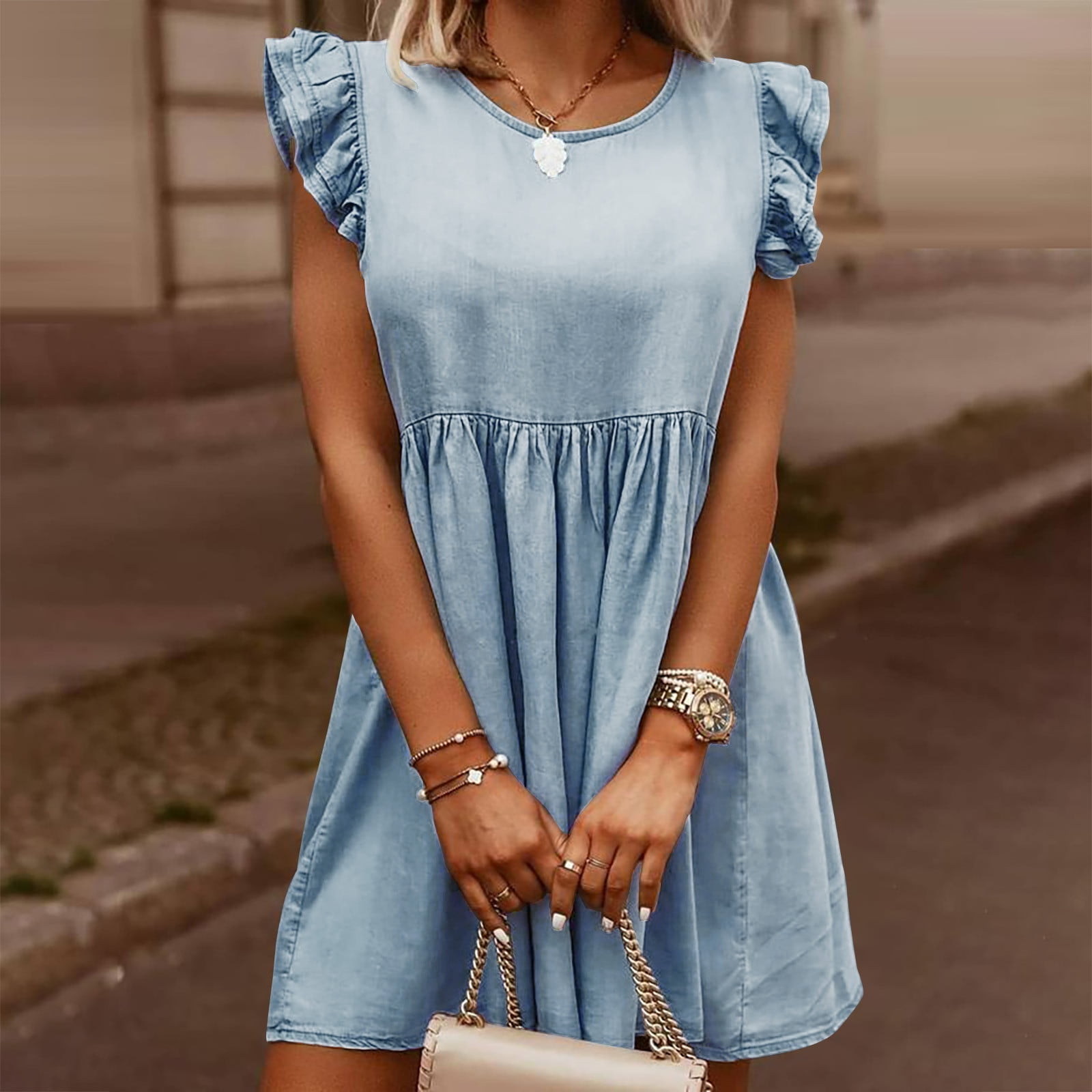 What Is Denim Made Of|summer Denim Dress For Women - Slim Fit Flare With  Button Detail