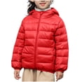thumbnail image 1 of SELONE Down Kids Puffer Jacket Cotton with Pockets Hooded Zipper Solid Long Sleeve Fall Winter Outfit Red 8-9Years, 1 of 8
