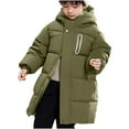 thumbnail image 1 of SELONE Down Toddler Puffer Jacket Boys Cotton with Pockets Hooded Long Zipper Solid Long Sleeve Fall Winter Outwear Green 140, 1 of 6