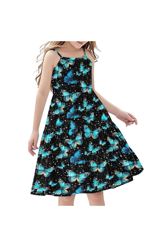 Dresses for Girls Sleeveless Tank Dress Midi Boho Sundress Butterflies Casual Beach Outfits Big Kids