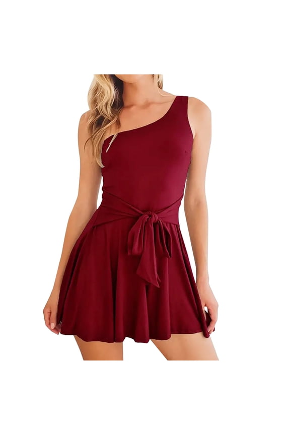 Dressy Jumpsuits for Women Casual Short One Shoulder Summer Suspender Pants Sleeveless Ladies Travel Comfortable Vacation Womens Jumpers and Rompers Casual Solid Color Wine M