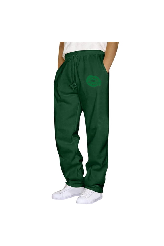 Elastic Waist Cargo Pants for Men Pattern Straight Leg Pants St. Patrick's Day Trousers with Pockets Casual Wear