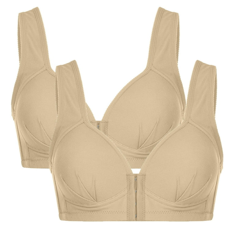 SELONE Everyday Bras for Women No Underwire 2 Pack Plus Size Front Closure  Clip Zip Snap Hook Close Breathable Seamless Anti-exhaust Base Front Anti  Exhaust Base Solid Non Non Magnetic Beige 