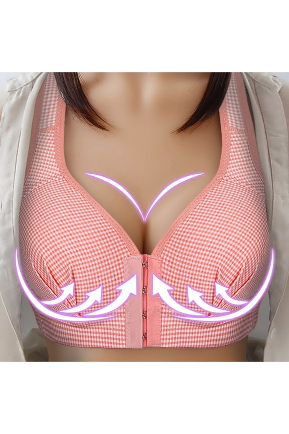 Everyday Bras for Women Push Up No Underwire Plus Size Front Closure Clip Zip Front Snap Cotton Full Coverage Front Hook Close Everyday Sagging Breasts Lightly Soild One Piece Front Buckle Red