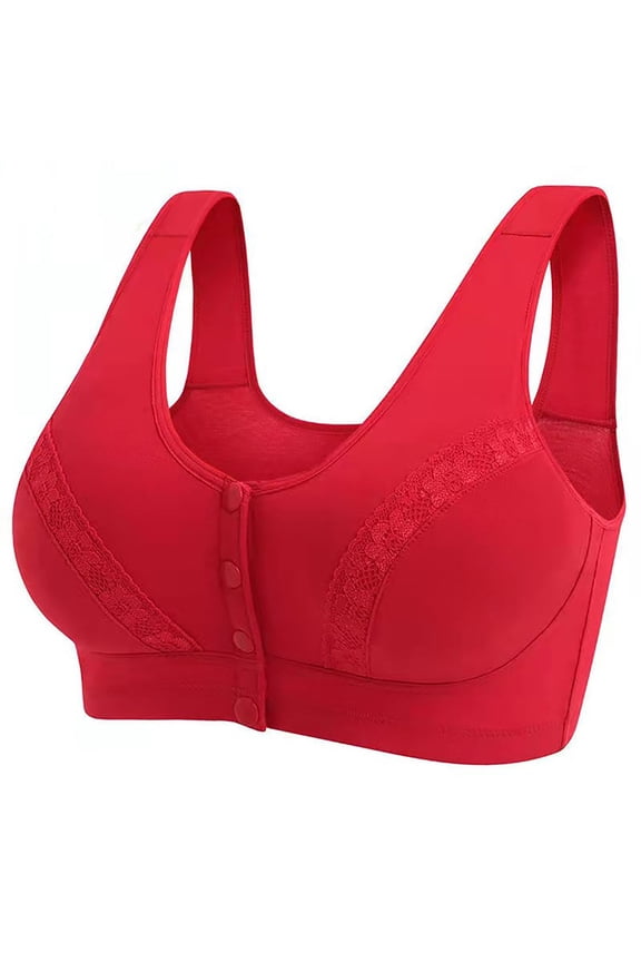 Everyday Bras for Women Push Up No Underwire Plus Size Front Closure Clip Zip Front Snap Lace Front Hook Close Breathable Lightly Extra Elastic Front Shaping Cup Shoulder Strap Underwire Red L
