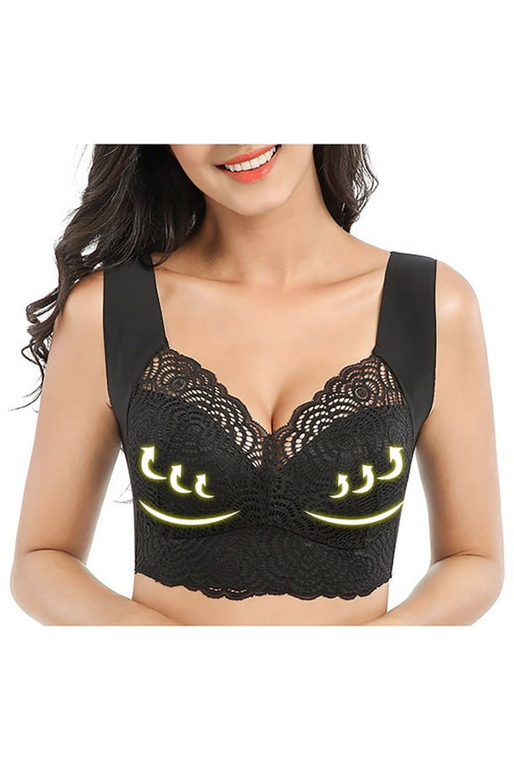 Everyday Bras for Women Push Up No Underwire Plus Size Lace for Sagging Breasts Breathable Ladies Traceless No Steel Ring Gathering Nursing Bras for Breastfeeding Sports Bras for Women Black