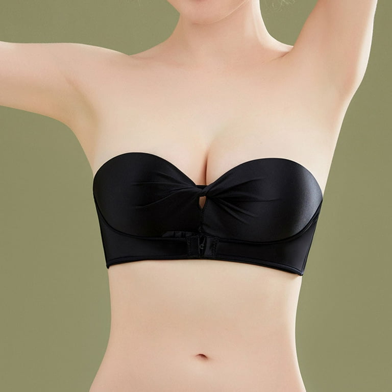 Plus Size Simple Bra, Women's Plus Closure Front Anti-slip Push Up  Strapless Invisible Bra