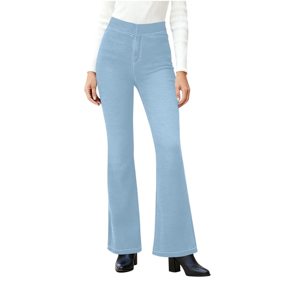 SELONE Flare Jeans for Women High Elastic Waist Stretch Bootcut Pants Casual Denim Trousers Soild Activewear Blue M