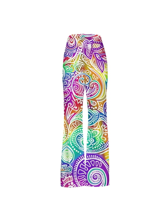 Flare Leggings for Women Plus Size High Waist Gym Leggings Full Length Summer Pants Boho Curvy Casual Long Flare Vacation Pants Flowers Yoga Lightweight Purple 2XL Breathable Beach Pants