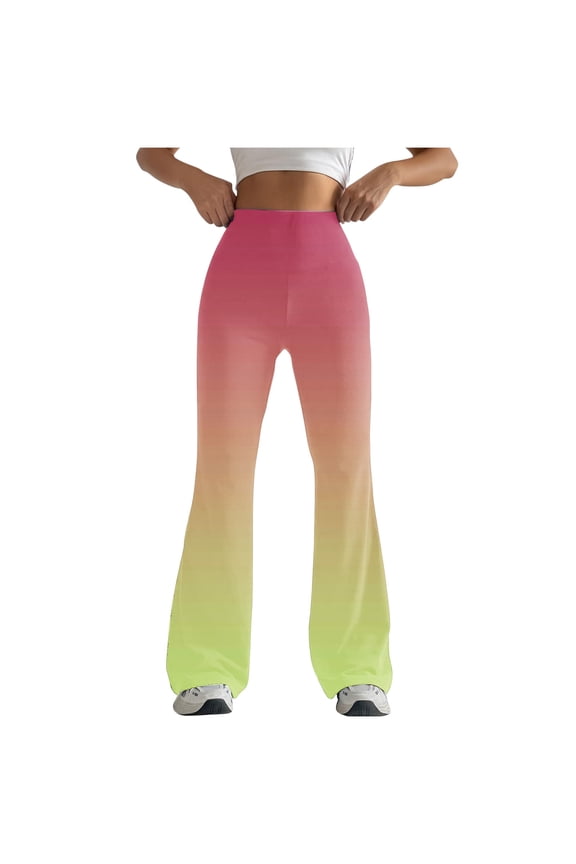 Flare Leggings for Women Butt Lifting Stretch Tight Wide Leg Yoga Pants Printed Sports Pants Yellow L