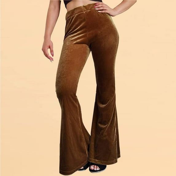 SELONE Flare Pants for Women High Waist Plus Size High Waist High Rise Flared Elastic Waist Casual Stretchy Long Pant Fashion Solid Color Leisure Bell-bottoms Pants Pants Coffee XXL