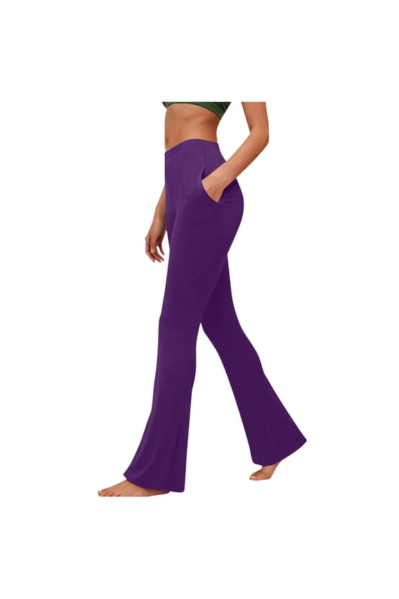 Flare Yoga Pants for Women with Pockets Stretch Leggings Buttery Soft Tight Spring Running Pants Purple XL