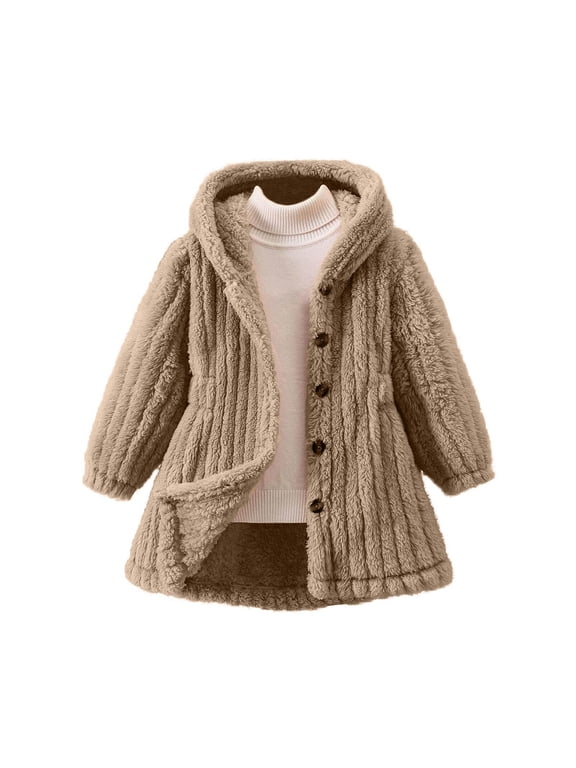 Fleece Jacket Boys Hooded Fleece Zipper Solid Long Sleeve Cute Clothes Khaki 3 Years