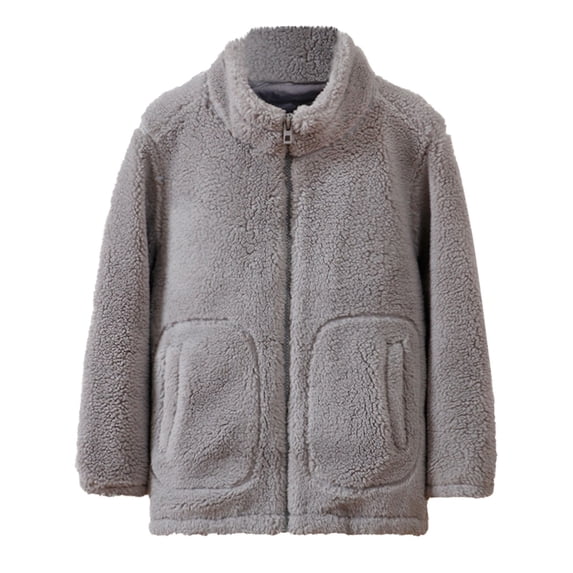 SELONE Fleece Jacket Girls with Pockets Fleece Windproof Zipper Solid Long Sleeve Fall Winter Outfit Gray 120