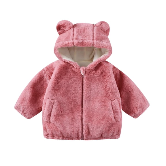 SELONE Fleece Jacket Girls with Pockets Hooded Fleece Zipper Solid Long Sleeve Fall Winter Coats Watermelon Red 4 Years