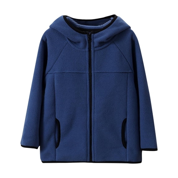 SELONE Fleece Jacket Kids with Pockets Hooded Fleece Windproof Zipper Solid Long Sleeve Fall Winter Outwear Dark Blue 11 Years