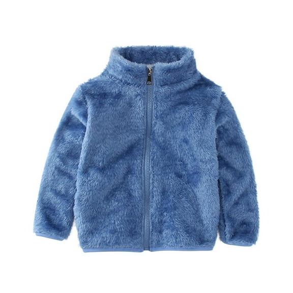 SELONE Fleece Jacket Toddler Fleece Zipper Solid Long Sleeve Fall Winter Outwear Blue 3 Years